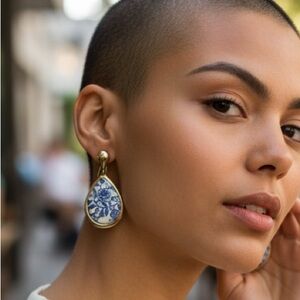 ST. THOMAS Portuguese Style Blue & White Statement Drop Earrings